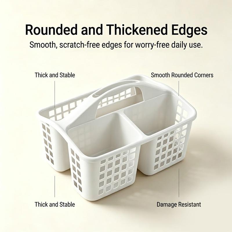 Plastic Divided Storage Basket Lightweight Portable Organizer for Dorm Office Pantry Cleaning Supplies Organization