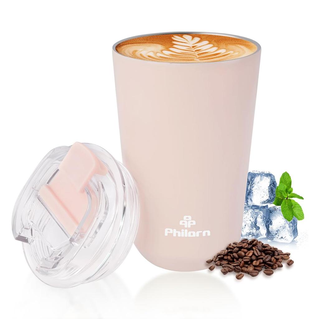Philorn Vacuum Insulated Stainless Steel Coffee Cup with Keeps Hot or Perfect for Hot Convenience Drip Direct Light Water and More Tumbler, 380ml,