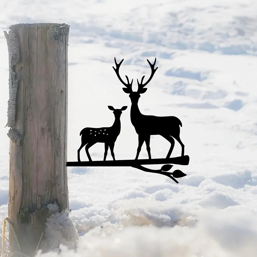 Искусство из железа «Два оленя на ветке» — металлический силуэт для украшения дома и улицы, идеально подходит для рождественского и сезонного декора