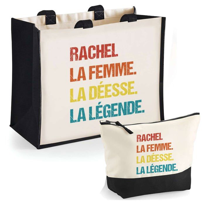 Sac cabas - PLANETEE - Rachel Déesse - Jute & coton - Coffret sac + trousse - Impression DTF HD