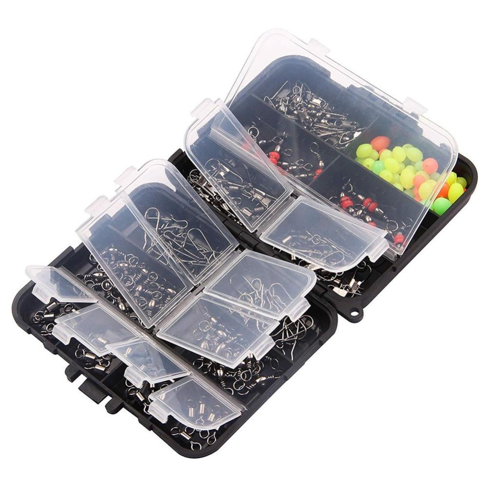 140pcs Fishing Swivels Tackle Kit Include Ball Bearing Barrel Swivels 3 Way Swivels Fishing Swivels with Snaps Tackle Box
