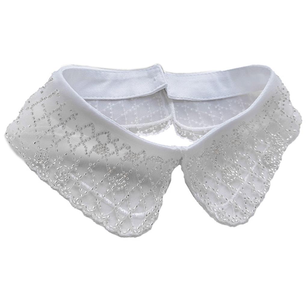 Fashion Organza Faux Collar with Beaded Embroidery Sophisticated Apparels Accent for Ladies Blouse Lapel False Collar