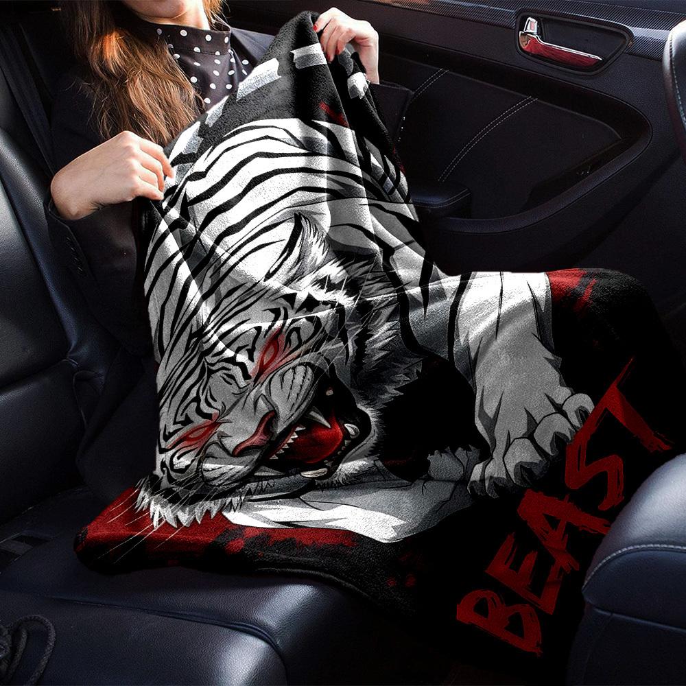 1pc Tiger Beast Soft Warm Throw Blanket Nap Blanket For Couch Sofa Office Bed Camping Travel,Comfortable