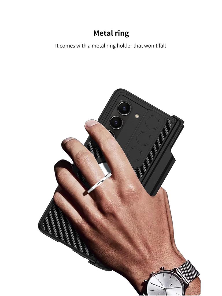 Магнитный кожаный бронированный чехол для Samsung Z Fold 5 с окошком для камеры и держателем для стилуса