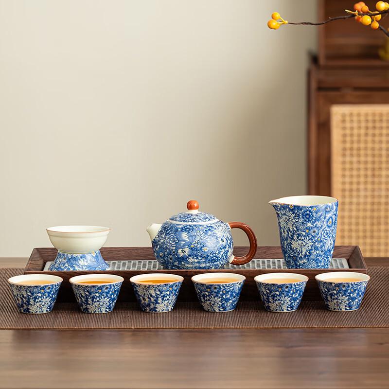 Chaxun Ru Kiln Floral Ceramic Tea Set