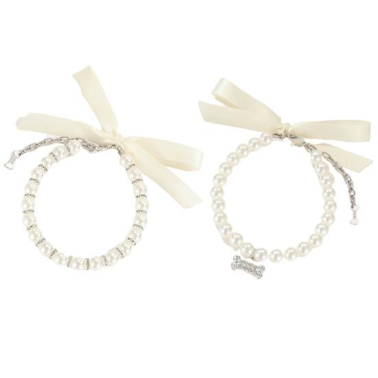 Ожерелье для домашних животных, подвеска в виде кости, ювелирные аксессуары, изысканное модное ожерелье из искусственного жемчуга с собакой, котенком