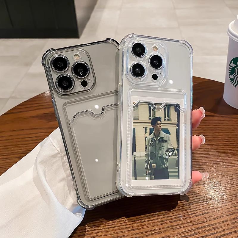 Transparent Card Holder Slot Wallet Back Shockproof Funda Bag Case For iPhone 17 16 15 14 Plus 13 12 11 Pro Max Silicone Cover