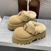 Меховые женские хлопковые тапочки на платформе, плоские туфли, мюли, зимние теплые шлепанцы с открытой пяткой, женские модные модные туфли 2025 года, удобные женские зимние ботинки
