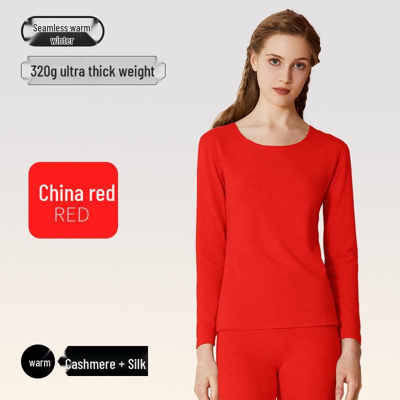 Women's Cashmere Silk Seamless Warm Underwear Set - Fleece-Lined Base Layer for Autumn and Winter