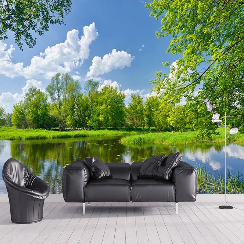 Лесной вид на озеро, природный пейзаж, 3D фото обои для спальни, гостиной, дивана, ТВ, фон, папье-пеинт, индивидуальный постер, настенная роспись