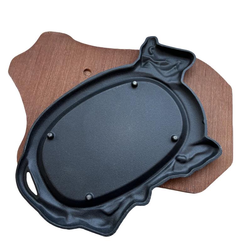 ZISIZ Cast Iron Ox-Shaped Teppanyaki Griddle with Wood Base