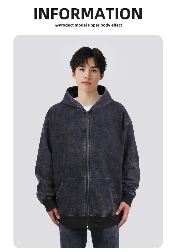 Men's Washed Vintage Cardigan Hoodie - Autumn/Winter Trendy Ins Retro Style