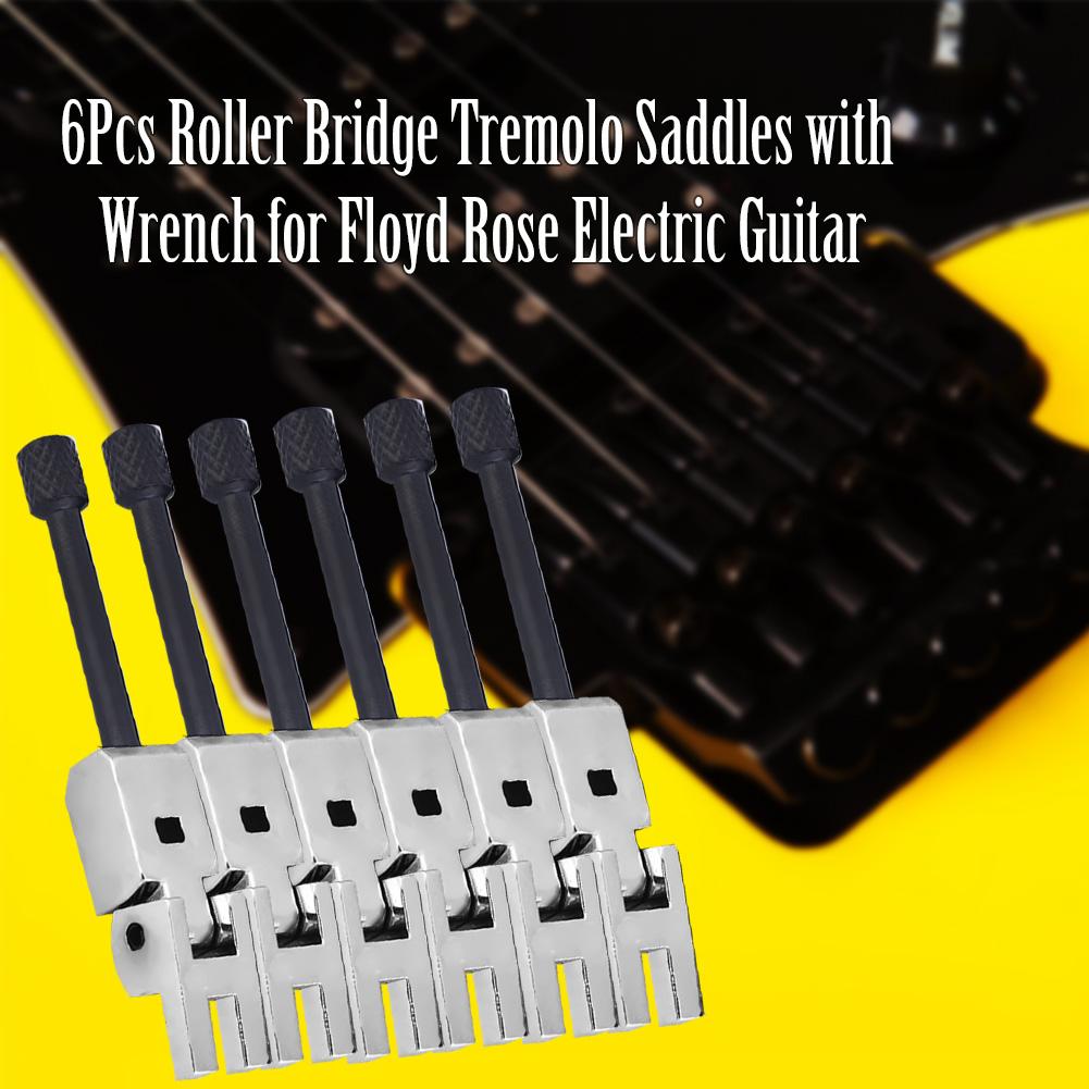 6Pcs Tremolo Bridge Saddles Replacement Part for Electric Guitar(Silver Black)