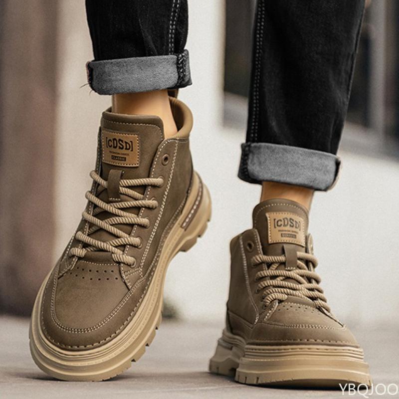 Модная мужская новая осенняя дышащая ретро повседневная обувь черные высокие рабочие простые удобные противоскользящие износостойкие мужские туфли