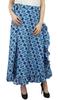 Shibori Printed Women's Blue Skirt Self Belt Cotton Ruffled Wrap