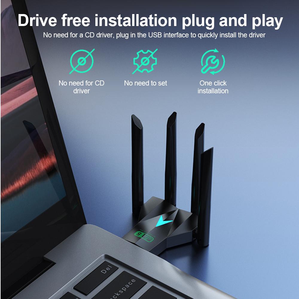 Двухдиапазонный WiFi-адаптер 1300 Мбит/с с 4 антеннами для Windows 7/10/11 - Не требует драйверов