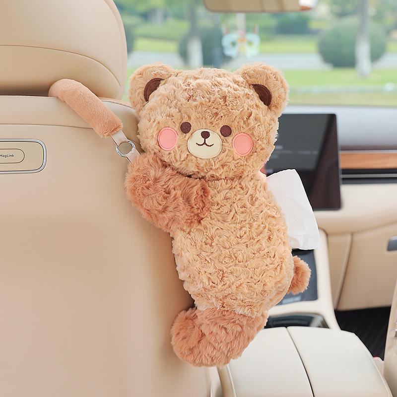 Cartoon Plush Monkey Tissue Box - Cute Car Hanging Pull-Out Cover