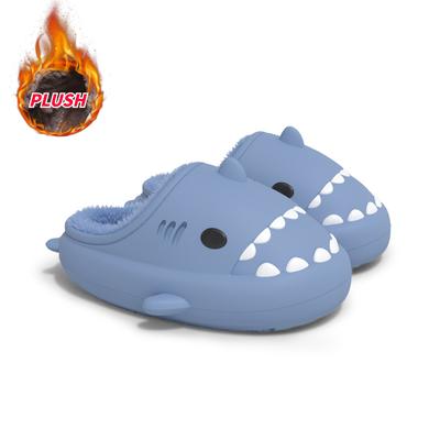 Парные тапочки из хлопка Shark, теплые меховые тапочки с мягкой подошвой Eva, водонепроницаемые мужские тапочки из хлопка для родителей и детей