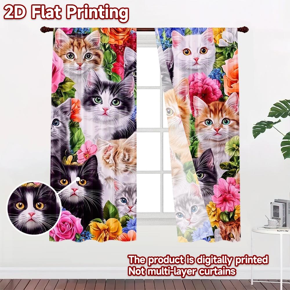 2D flat Photography Backdrop Tapestry Cute Kittens Among Flowers 100% Polyester Party Decorations for New Year celebration