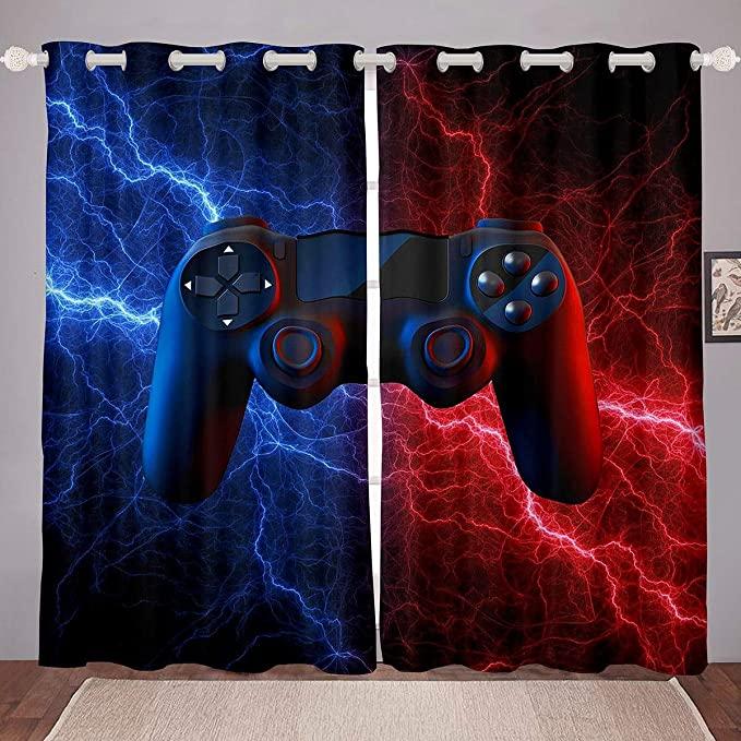 2 Pieces 3D Pattern Video/TV Game Player Printing Living Room Game Handle Curtains For Kids Room Decoration Drapes