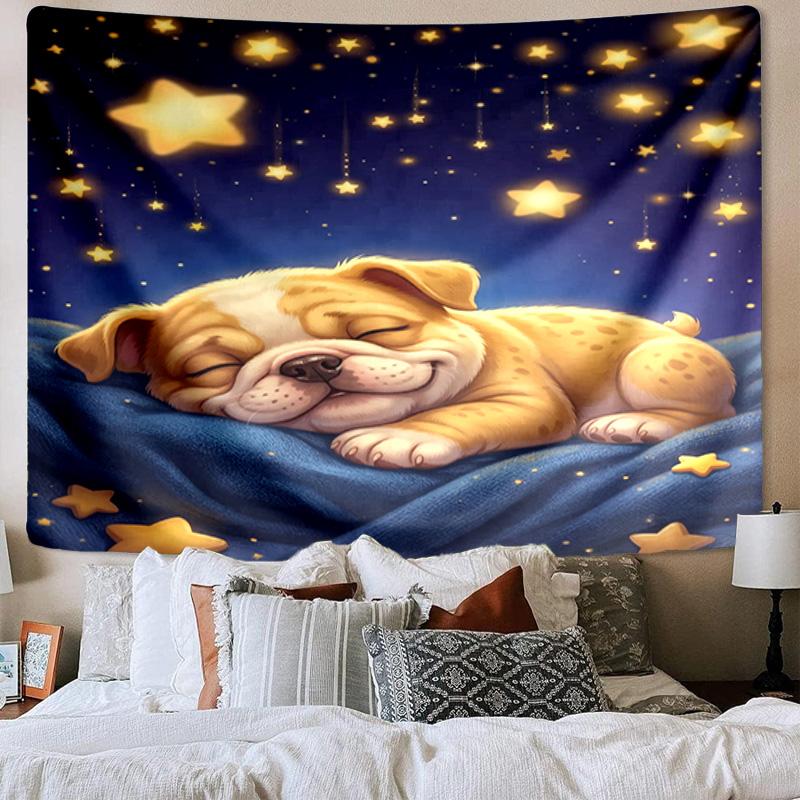 Cartoon Bulldog Stars Tapestry Room Decoration Wall Hanging for Living Room Bedroom, dormitory, Birthday and Christmas gifts