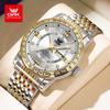 Men's Classic Fashion Double Calendar Dial Zirconia Diamond Inlaid Quartz Watch Waterproof Night Light Business Watch