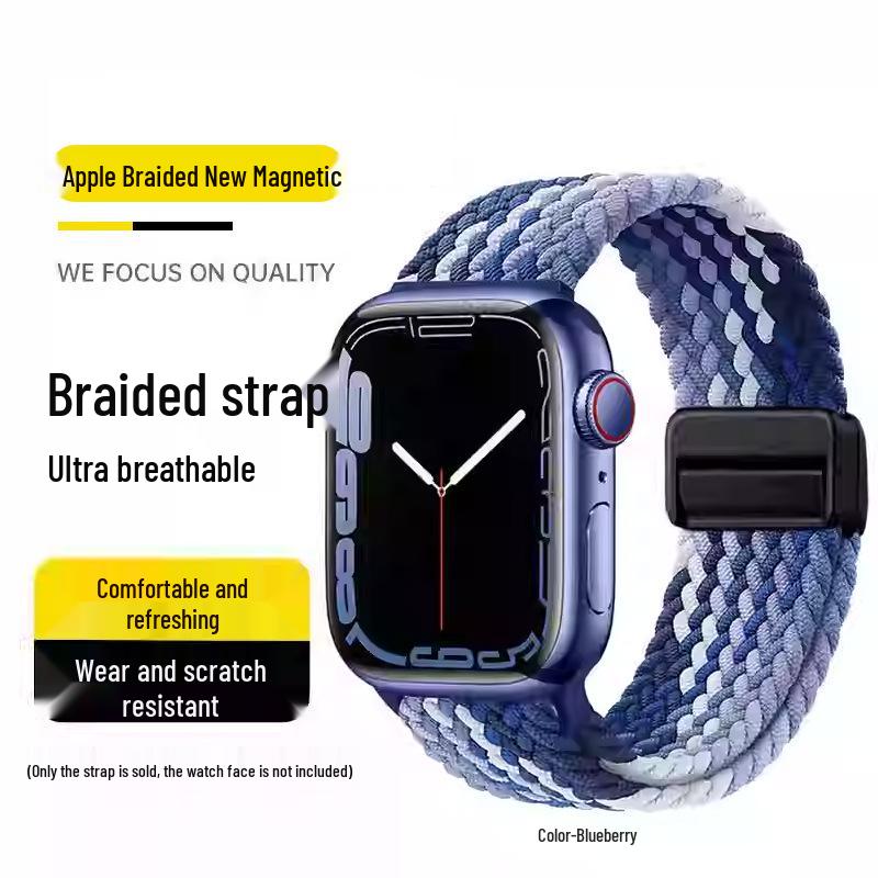 Совместимый эластичный плетеный нейлоновый магнитный ремешок для Apple Watch 4, 5, 6 и iWatch 7, 8, 9