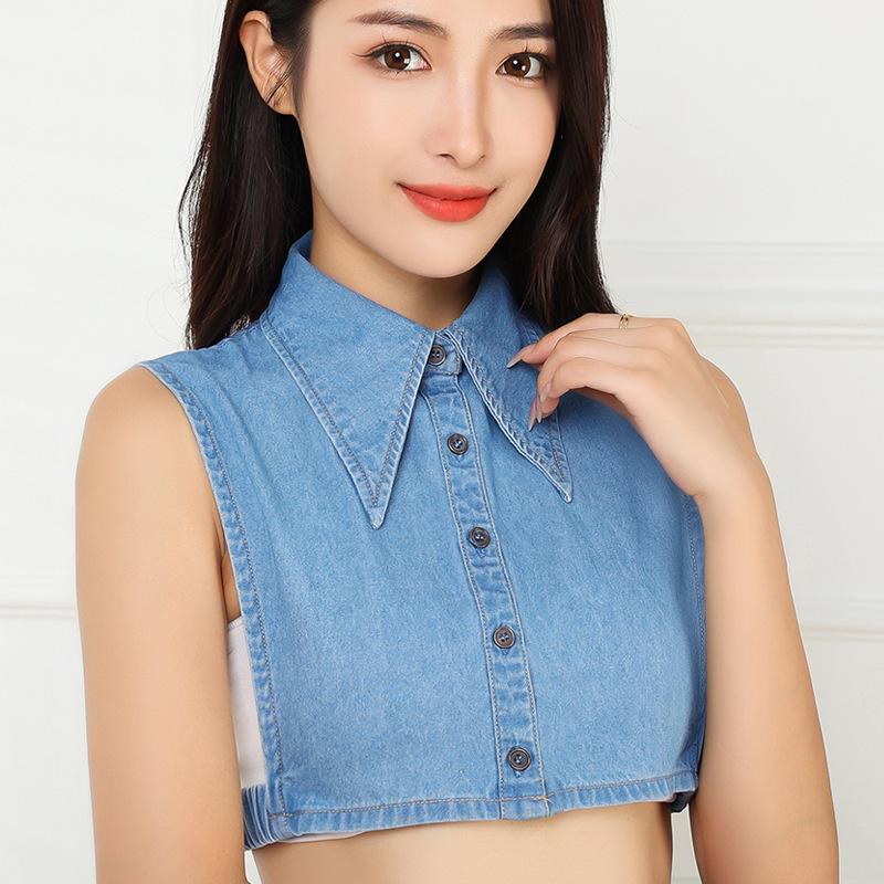 Унисекс XXL Джинсовая рубашка с ложным воротником для мужских костюмов, съемный воротник с большим острым лацканом, стиль жилета, ложные воротники для женских костюмов