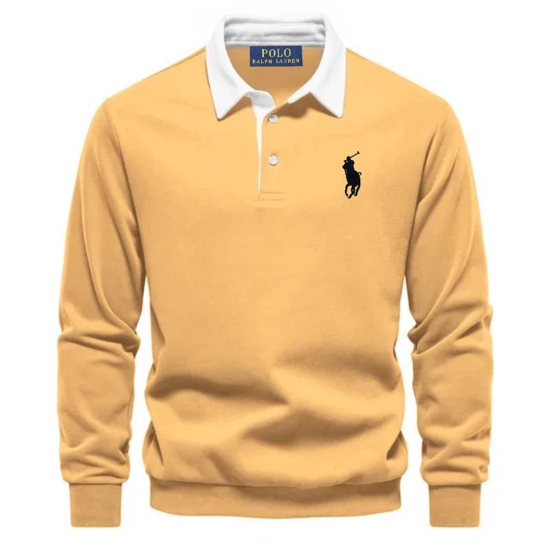 Мужская хлопковая рубашка-поло с длинным рукавом Ralph Lauren с вышивкой лошади для осени и зимы