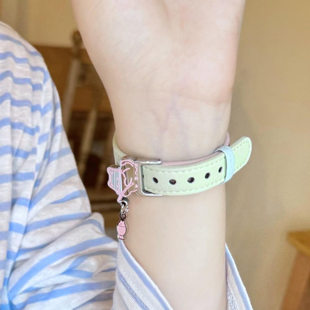 Cute litchi grain leather thin watch band for women for Apple Watch Series 12 11 10 SE1 2 3/Ultra4 3 2 1 38-49mm