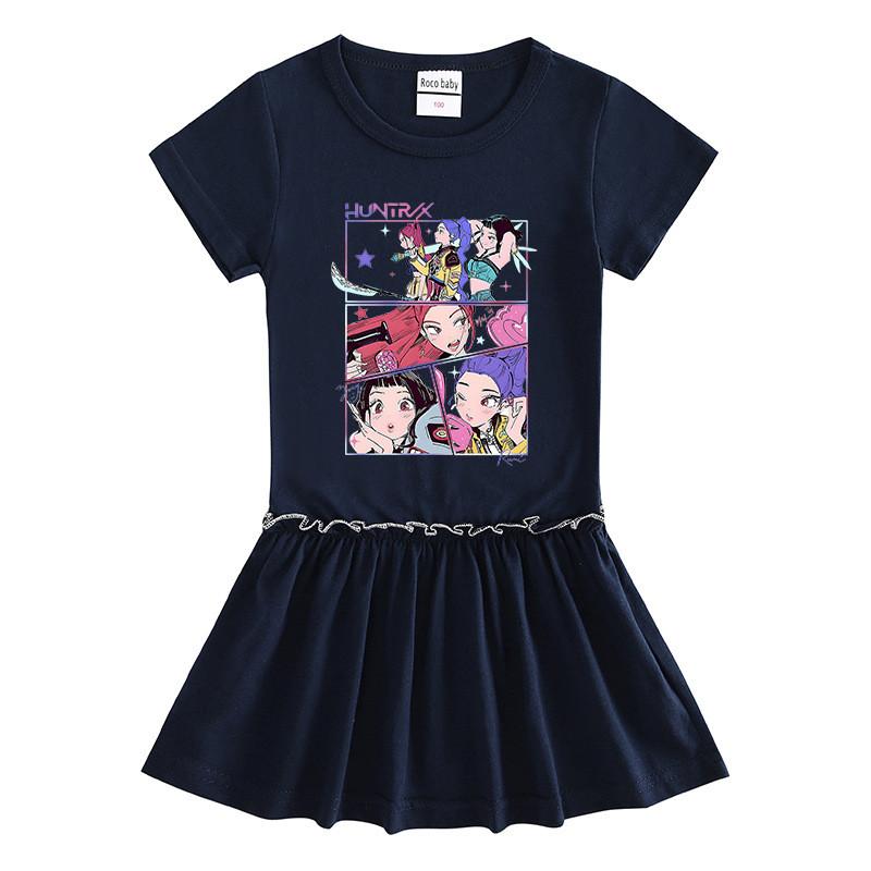 Girls Kpop Rumi Mira Zoey Hunters Print Raglan Sleeves Dress