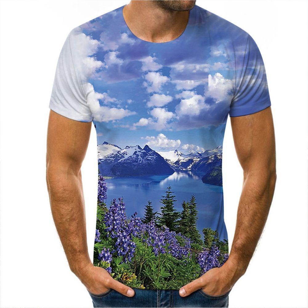 Мужская 3D футболка, летняя верхняя одежда, футболки с цветочным 3D принтом, модные футболки с круглым вырезом, мужские повседневные футболки с короткими рукавами
