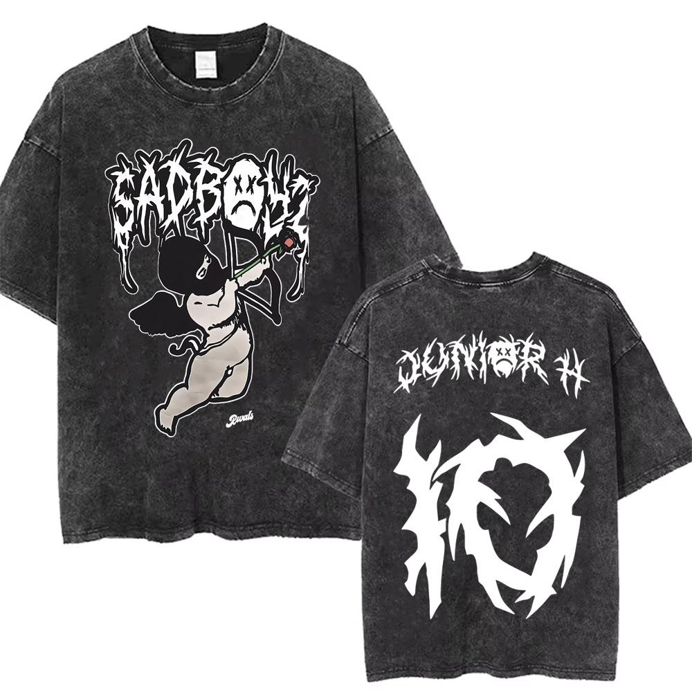 Singer Junior H Sad Boyz Washed Vintage Tshirt Summer Men Women Casual Fashion Oversized TShirt Mens Hip Hop Aesthetic T Shirt