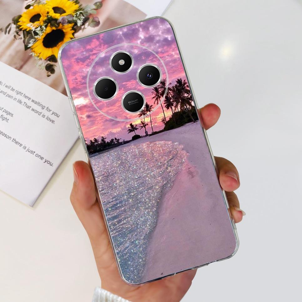 Для Xiaomi Redmi 14C / Poco C75 Задняя крышка Бабочка Роза Цветок Роскошный Девичий Чехол для телефона На Redmi 4C Прозрачный Мягкий ТПУ Прозрачный Чехол