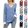 Women's Fashionable Lapel Long Sleeved Color Blocked Loose Casual Pullover Top