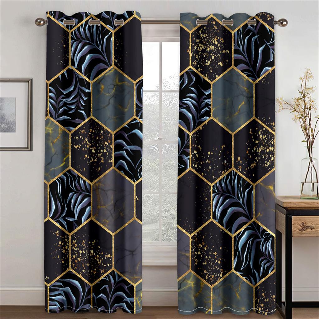3D Black Gold Dali Texture Curtains European Luxury Home Decor Shading Curtains 2 Panels Living Room Bedroom Window Curtains