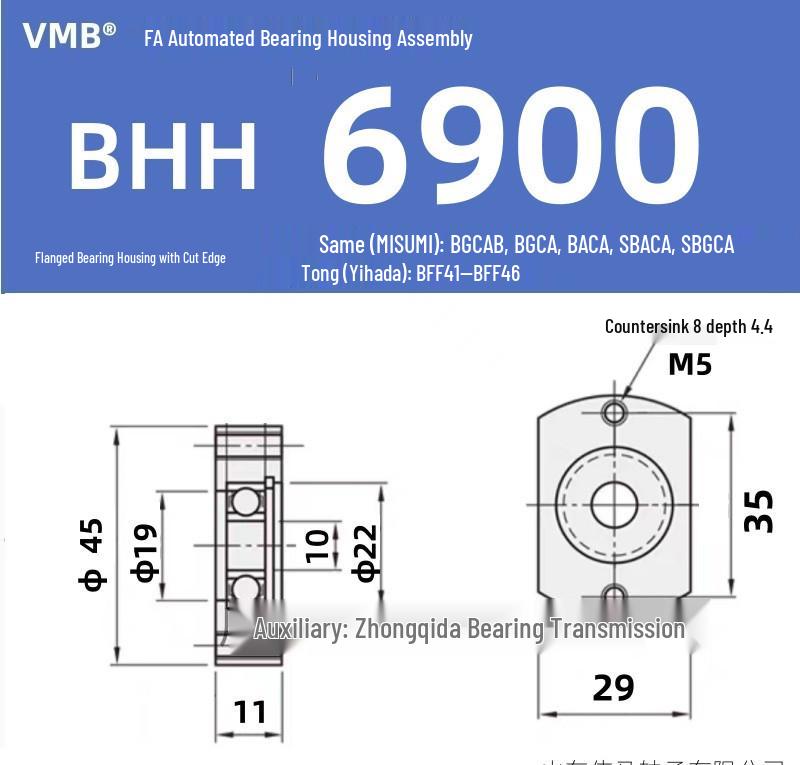BHH BFF43 Double-Sided Flange Bearing Mount with Snap Ring - Single Bearing Block Assembly