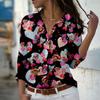 Black Girl Print Women Blouse Spring Autumn Femme Office Lady Button Up Turn Down Collar Shirts