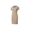 Downtown Striped Patchwork Embroidered Logo Sporty Casual Short Sleeve Dress Women Dress Yellow 531468-38