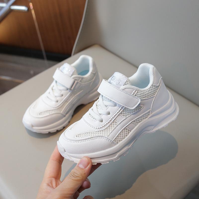 Genuine leather girls' spring and summer new style boys' single mesh breathable sports white shoes for older boys with soft soles