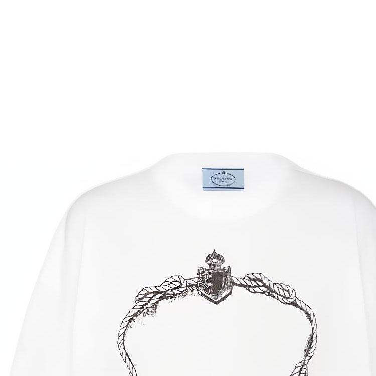 PRADA T Shirts Women's White Crew Neck Moderate Straight Fit 3558A-10M0-F0009-S-211