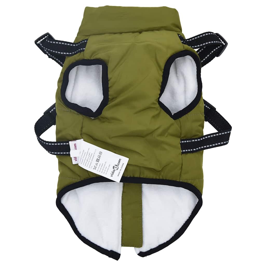 Dog Raincoat Harness Waterproof Reflective Army Green Size L36