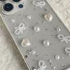 3D Жемчужный Бантик Серебряная Фольга Чехол Для Телефона Для iPhone 17 Air 16 15 14 12 11 Pro Max 13mini XS Max XR X Милый Прозрачный Мягкий Чехол