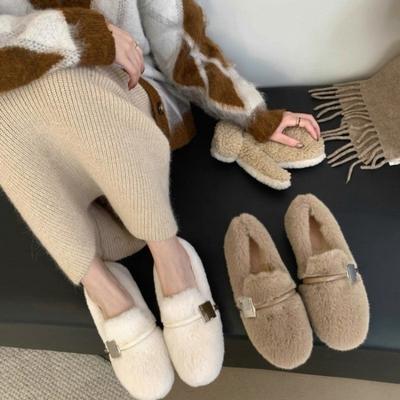 Модная зимняя обувь женская с круглым носком, слипоны, женская обувь, лоферы, меховые, повседневные кроссовки, осенние, модные слипоны, мокасины, новинка осени