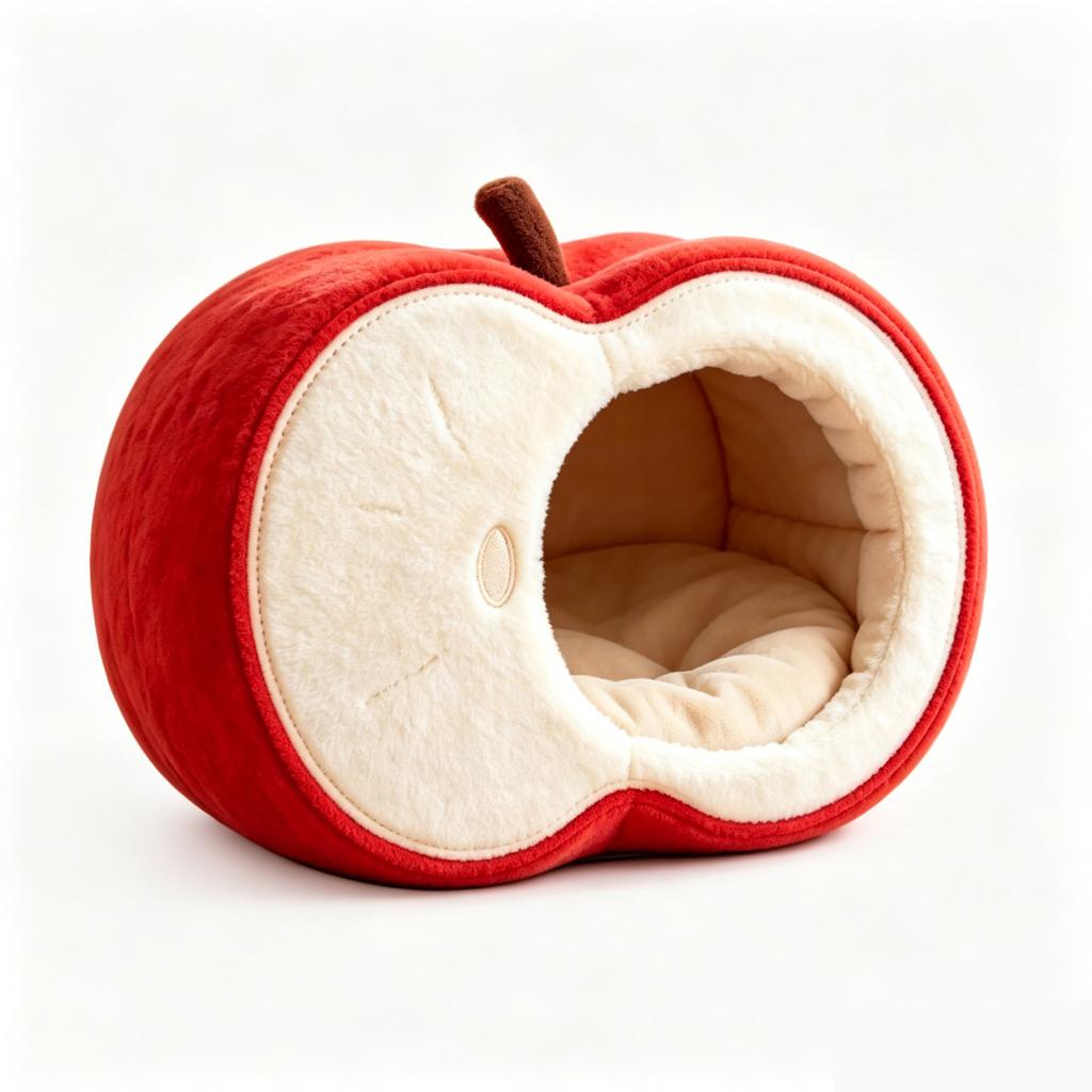 Enclosed Oval Cat Bed, All Season Cotton Pet House for Cats and Small Dogs, Washable Covered Sleeping Nest with Fruit Design