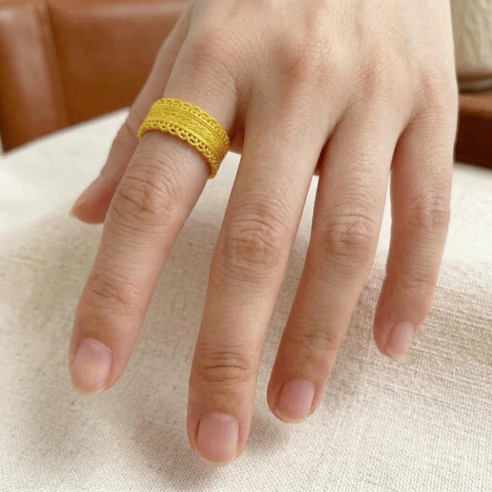 Elegant Hollow Ring Weave Design Banquet Jewelry Fashion Sandy Gold Filigree Ring Wedding