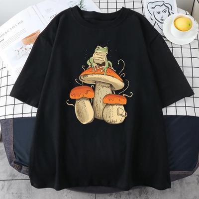 Cottagecore Aesthetic Mushroom Dark Academy Frog Забавная футболка Мужская повседневная хлопковая футболка оверсайз с коротким рукавом в стиле уличный хип-хоп