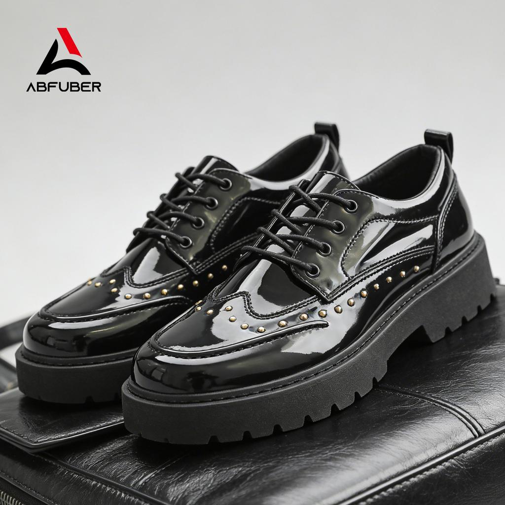 Fashion Rivet Casual Leather Men Shoes Comfortable Wallking Sneakers Lace Up Non Slip Wear Daily Business Preppy Platform Shoes