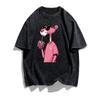 Розовая футболка с дизайном кошки и бобы, женская, с аниме-принтом, свободного кроя, с круглым вырезом, текстурированная, в забавном стиле