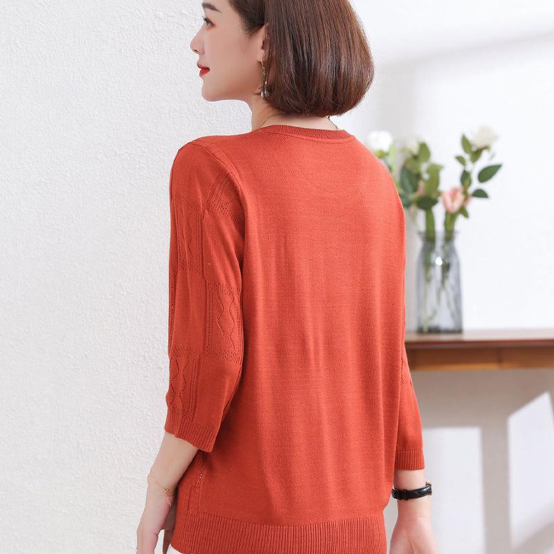 Женская весенняя футболка с длинными рукавами, модная вязаная блузка для мамочек, модная рубашка с короткими рукавами